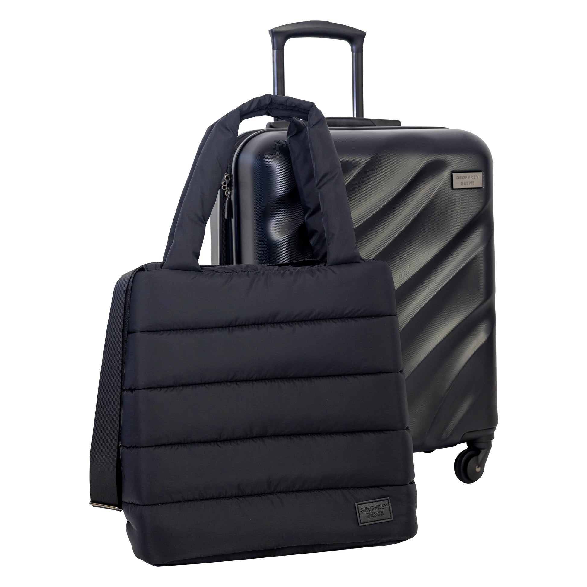 geoffrey beene tote travel bag Geoffrey Beene Puffer Hardside 2 Pc Luggage Set, Black