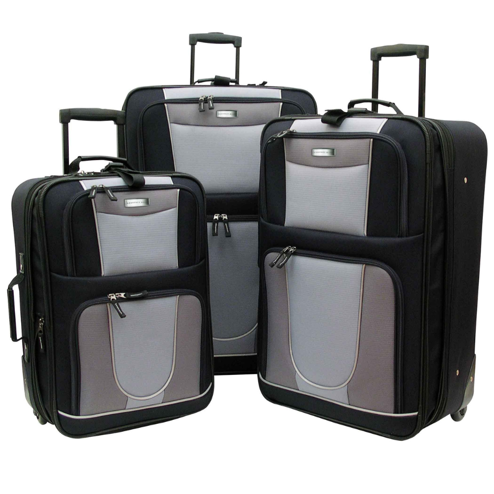 Geoffrey Beene Carnegie 3 Pc Luggage Set, Black w/ Grey - GeoffreyBeene